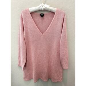 EILEEN FISHER | Plus Size Pink Silk Blend Sweater V-Neck 3/4 Sleeve | 1X